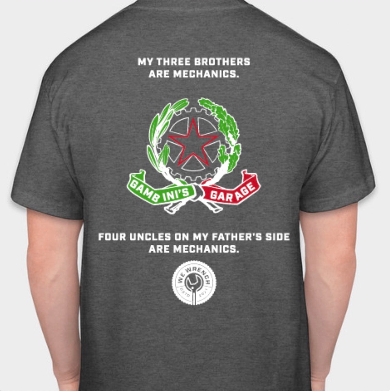 Gambini's Garage grey 2 sided T-Shirt