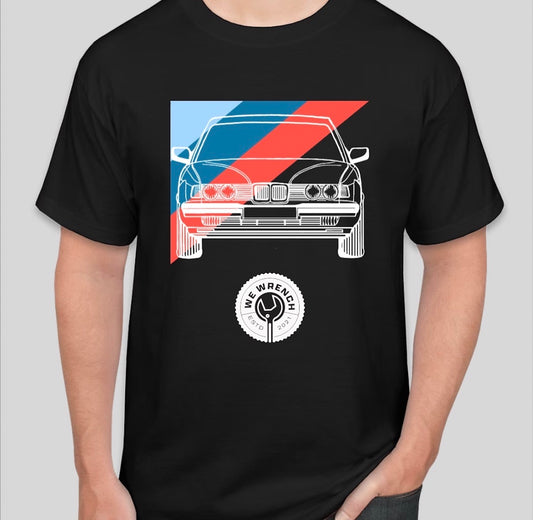 BMW E34 M Stripe Black T-Shirt
